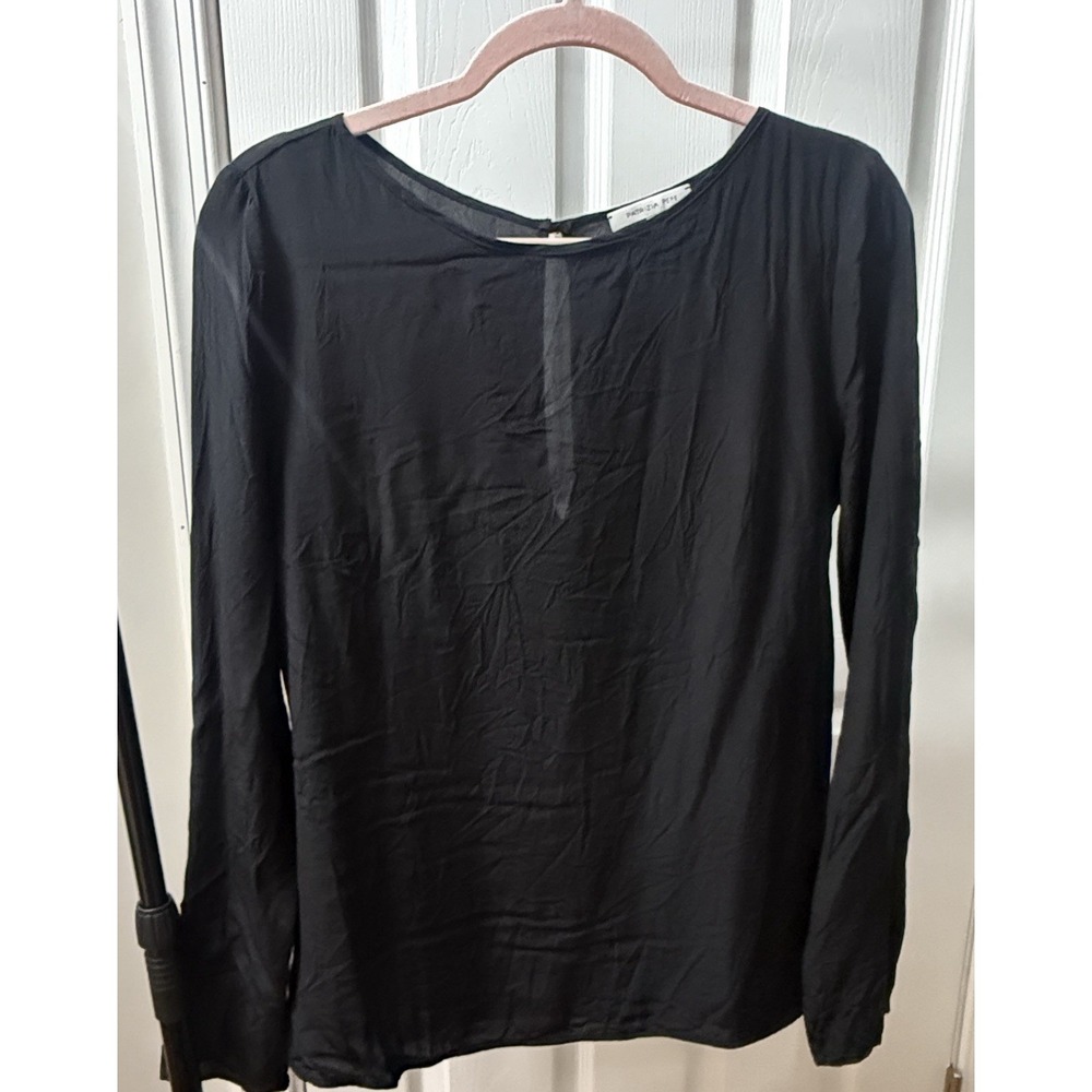 Patrizia Pepe 100% Silk Black Long Sleeve Keyhole Blouse IT 46 Made in Italy